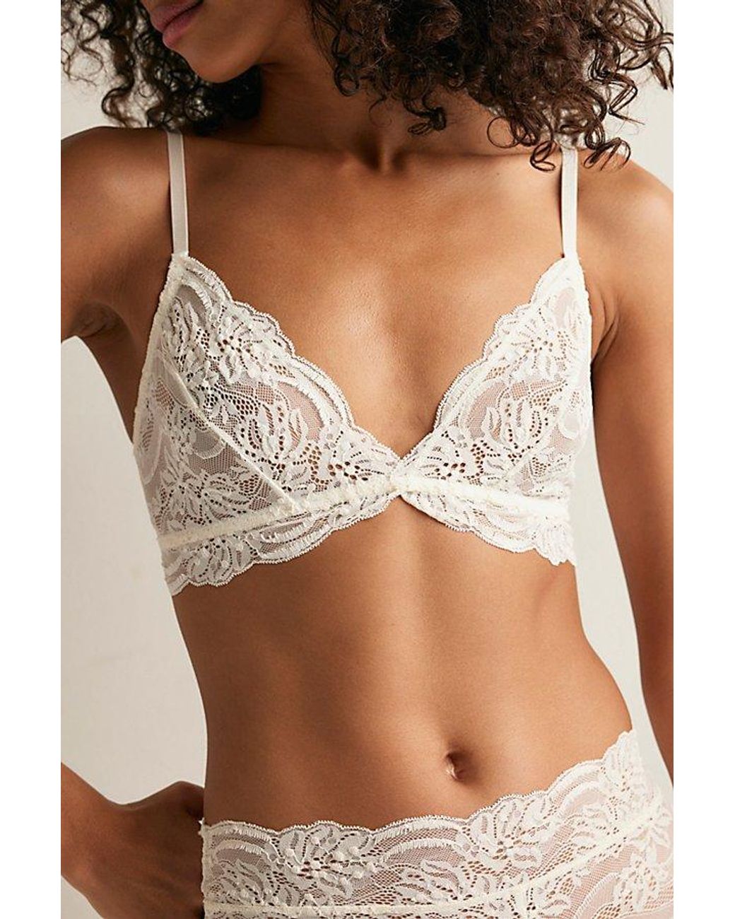 Intimately By Free People Brown Last Dance Sheer Lace Plunge Triangle Bralette By