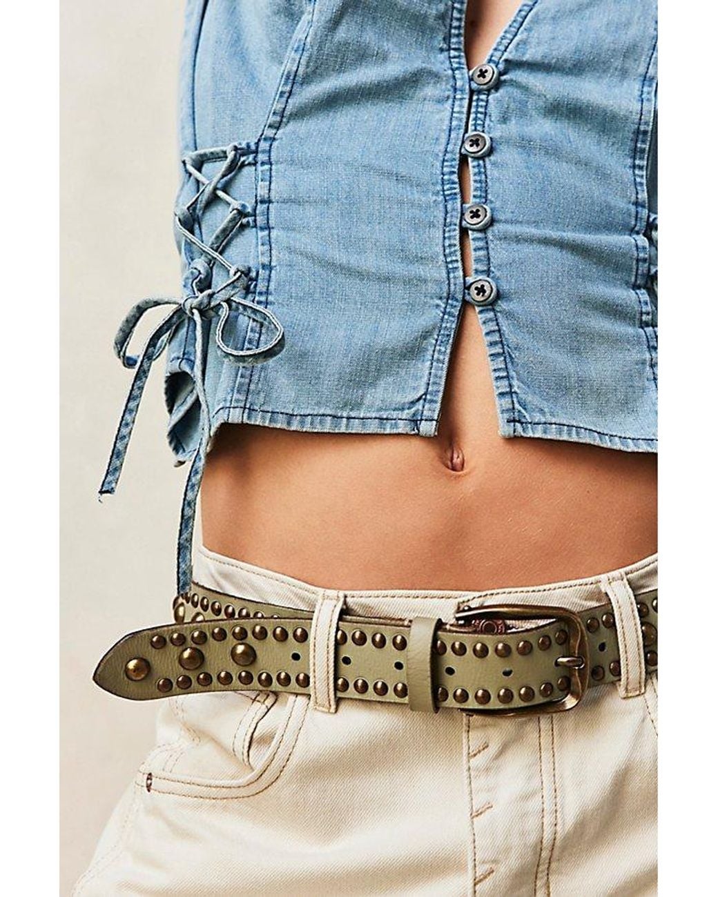 Free People Gray Sola Stud Belt At Free People In Matcha, Size: S/m