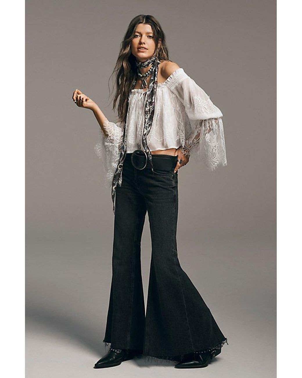 Free People Natural Emre Low-Rise Flare Jeans