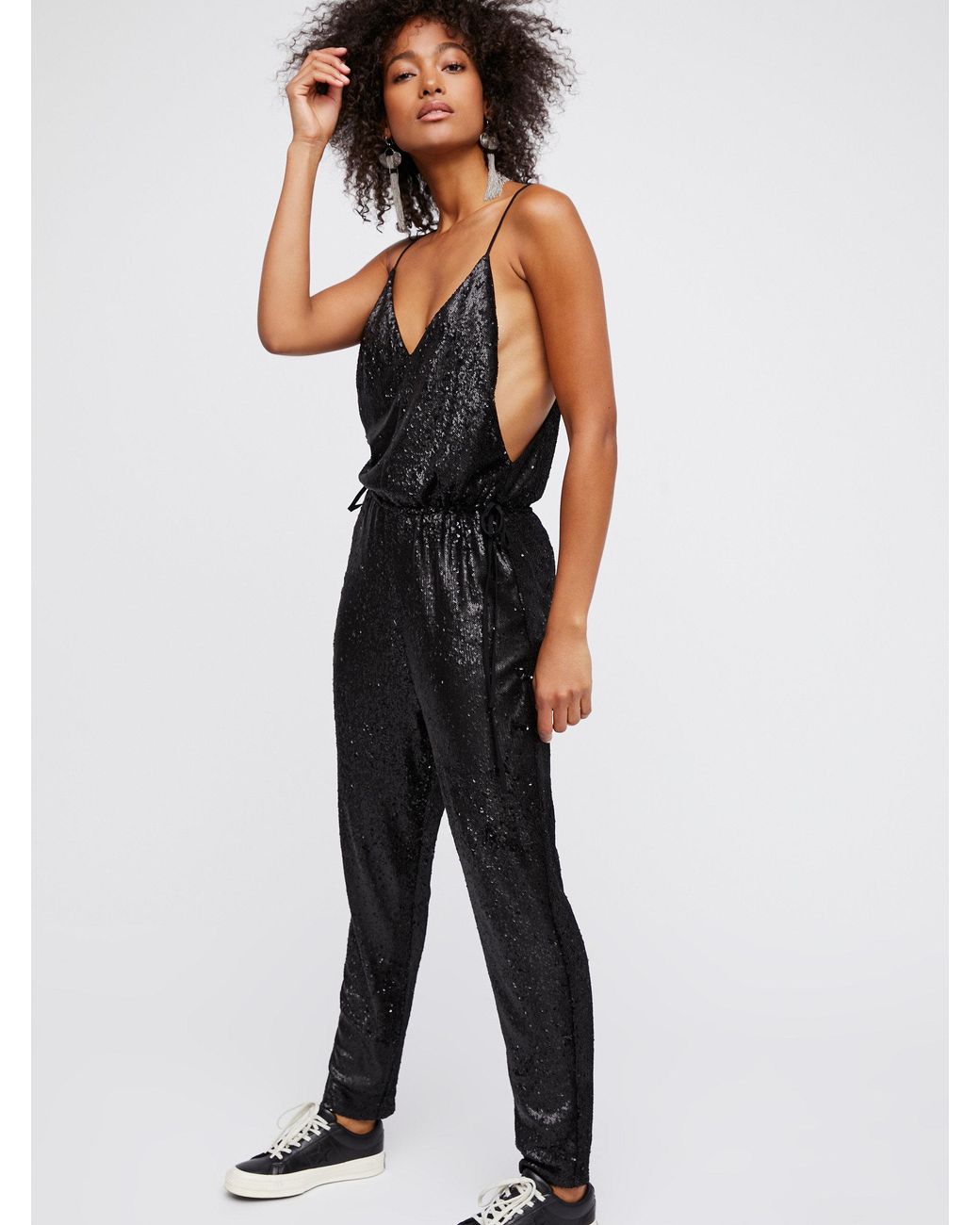 Synthetic Sequin Pantsuit in Black 