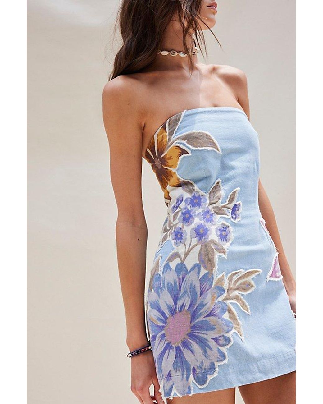 Free People Flower Patch Denim Mini Dress in Blue | Lyst Free People Flower Patch Denim Mini Dress in Blue | Lyst