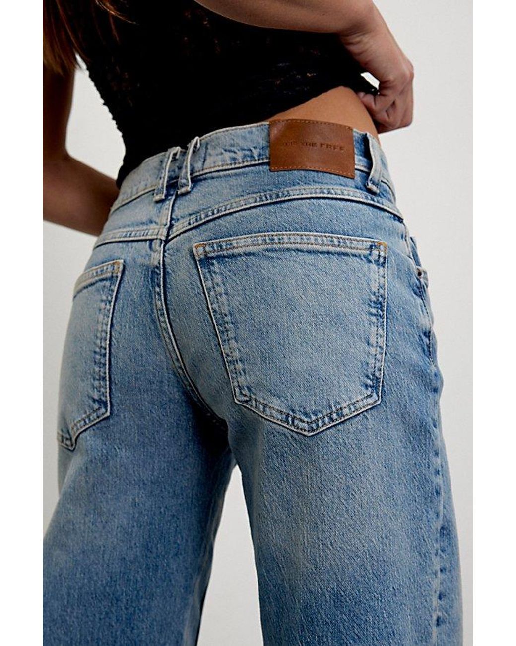 Free People Blue We The Free Risk Taker Mid-Rise Jeans