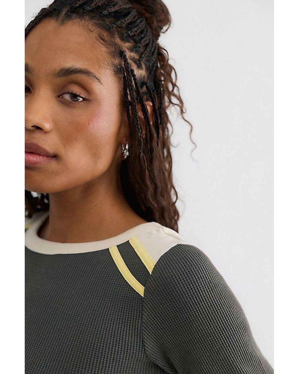 Free People Gray Stargazer Colorblock Three-Quarter Sleeve Tee