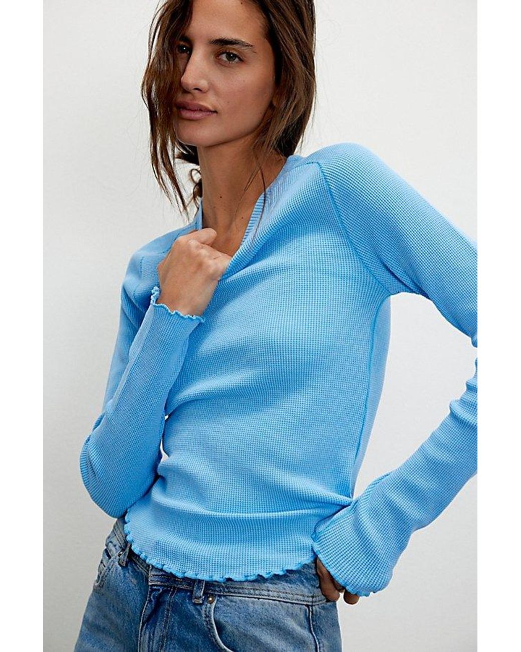 Free People Blue We The Free Easy Does It Long Sleeve Tee
