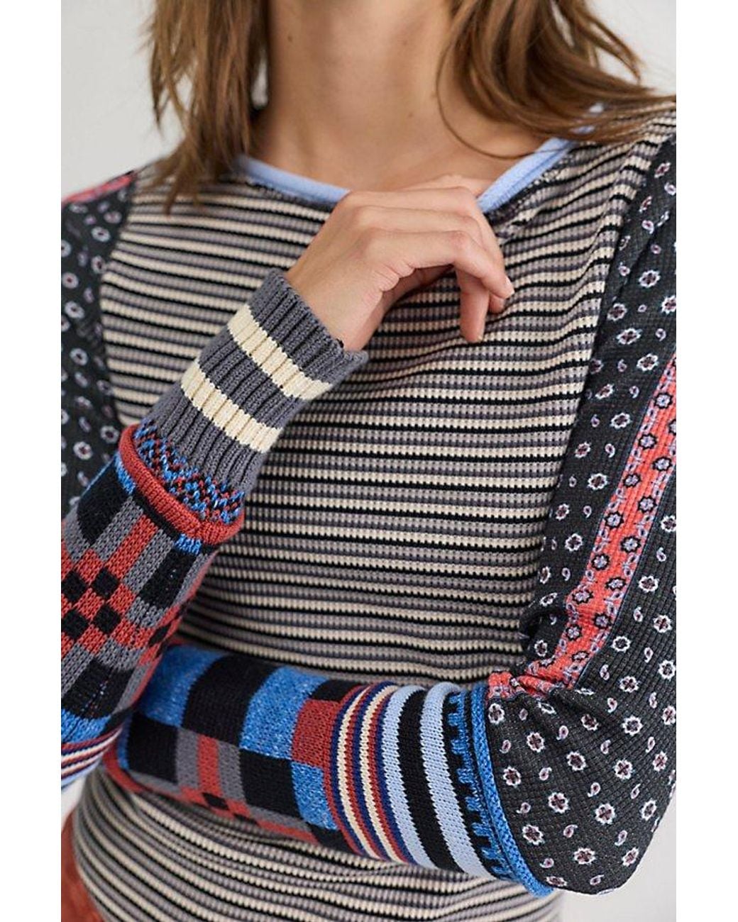Free People Gray Macey Swit Cuff Top