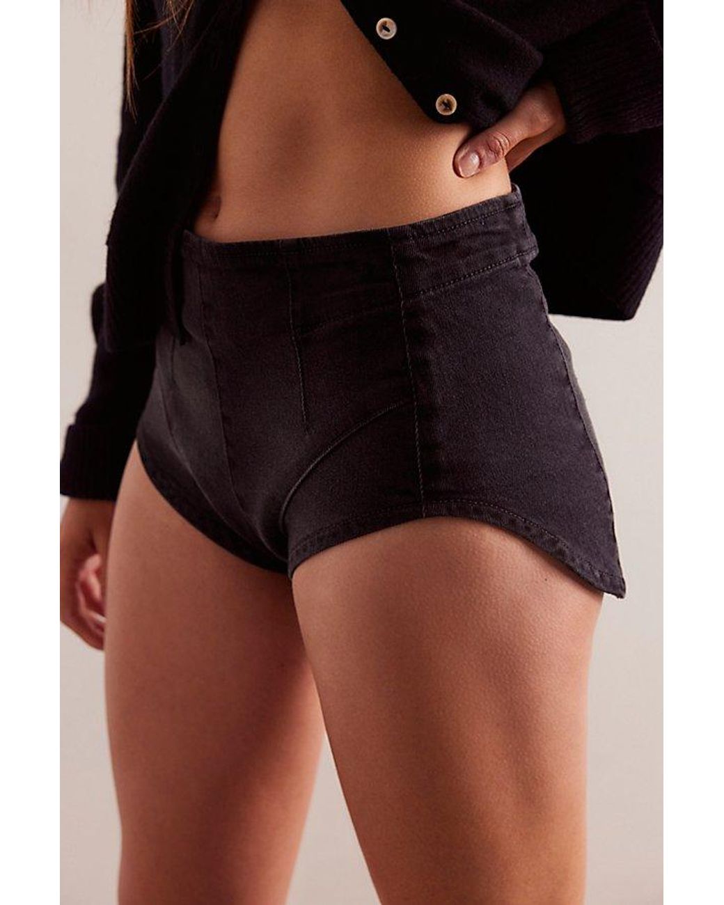 Free People Black Keep It Brief Denim Micro Shorts