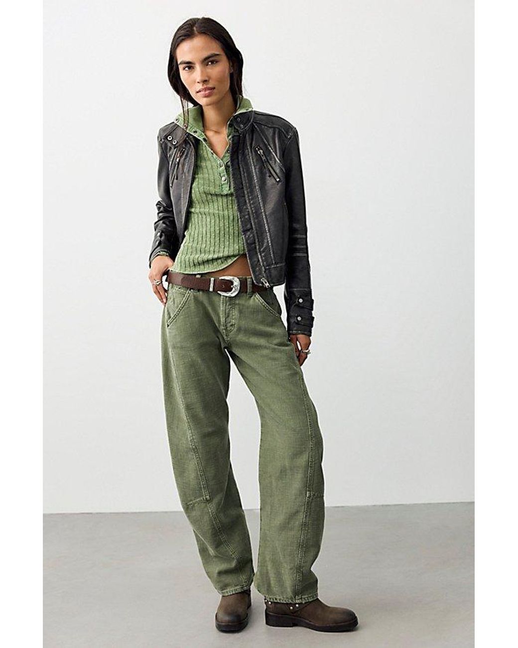 Free People Green We The Free Highland Low-Rise Twisted Bowed Jeans