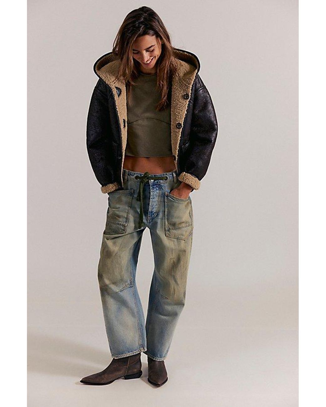 Free People Brown Protagonist Cropped Cap Sleeve Tee