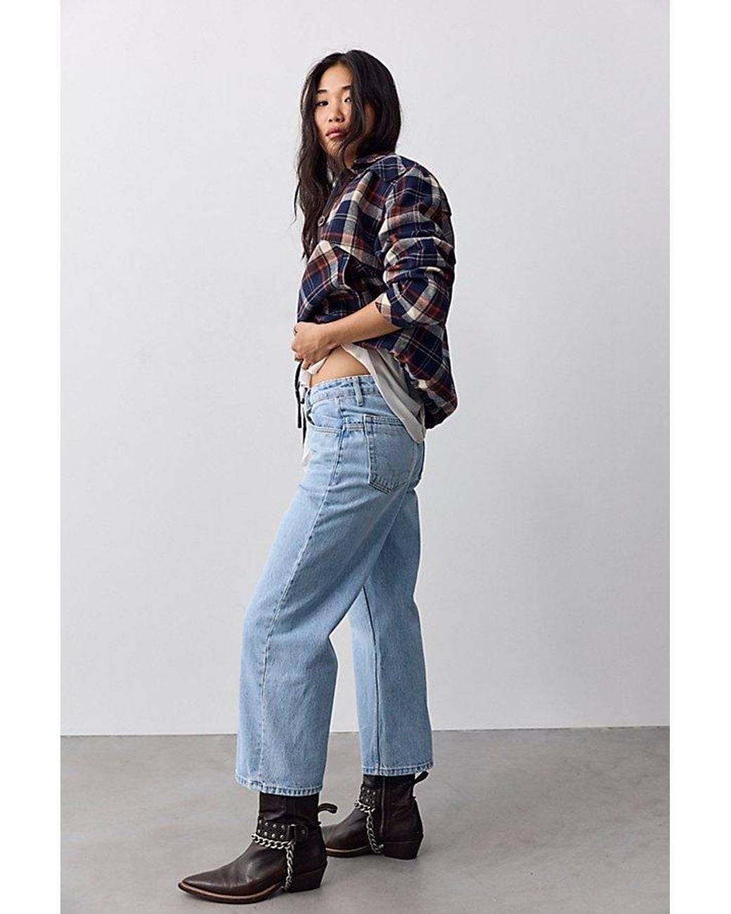 Free People Blue Deep Trance Dropped Boyfriend Jeans