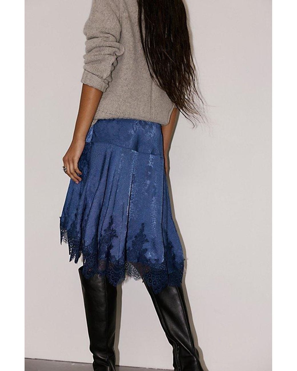 Intimately By Free People Blue Something Satin Mini Slip Skirt By