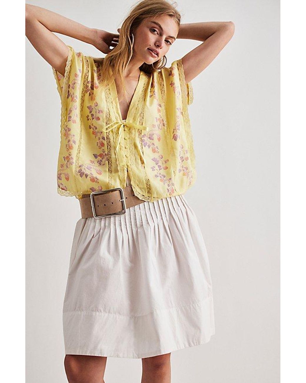 Free People Marigold Printed Shine Lace Top | Lyst