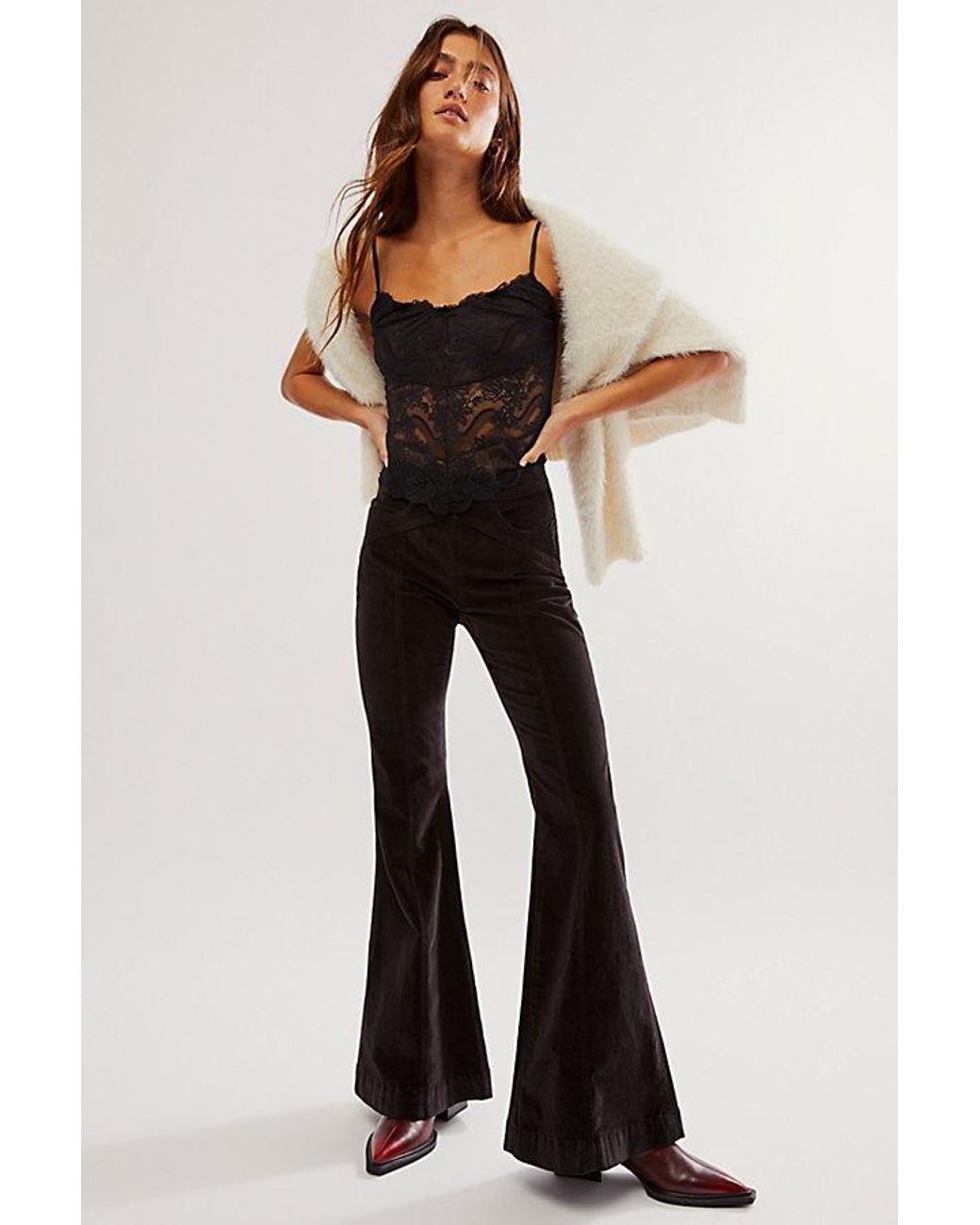 Free People Fast Lane Low-rise Flare Pants in Black
