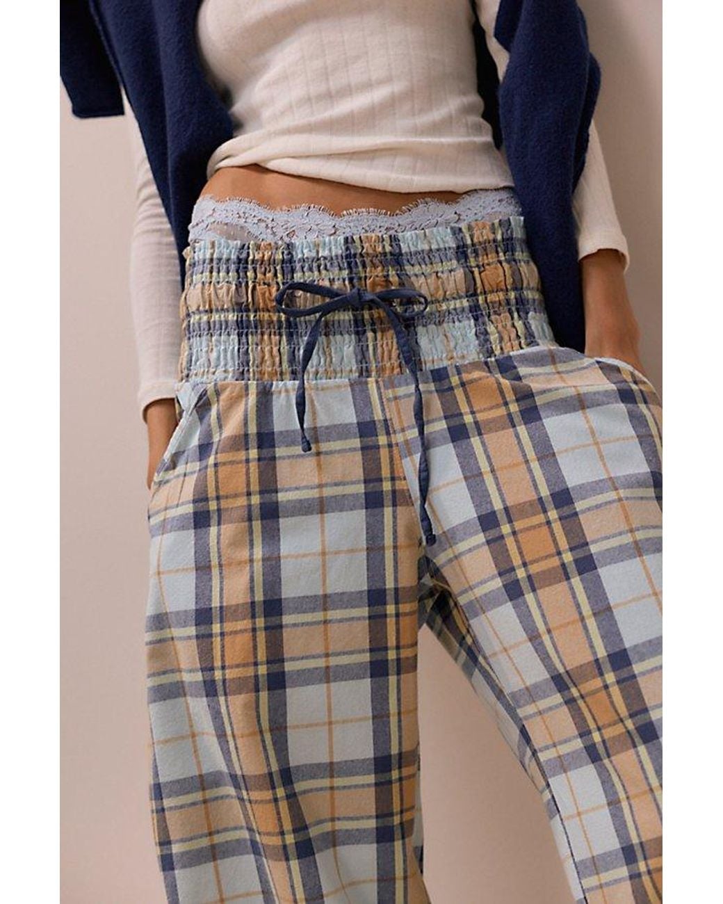 Intimately By Free People Natural Late Checkout Flannel Barrel Pj Pants By