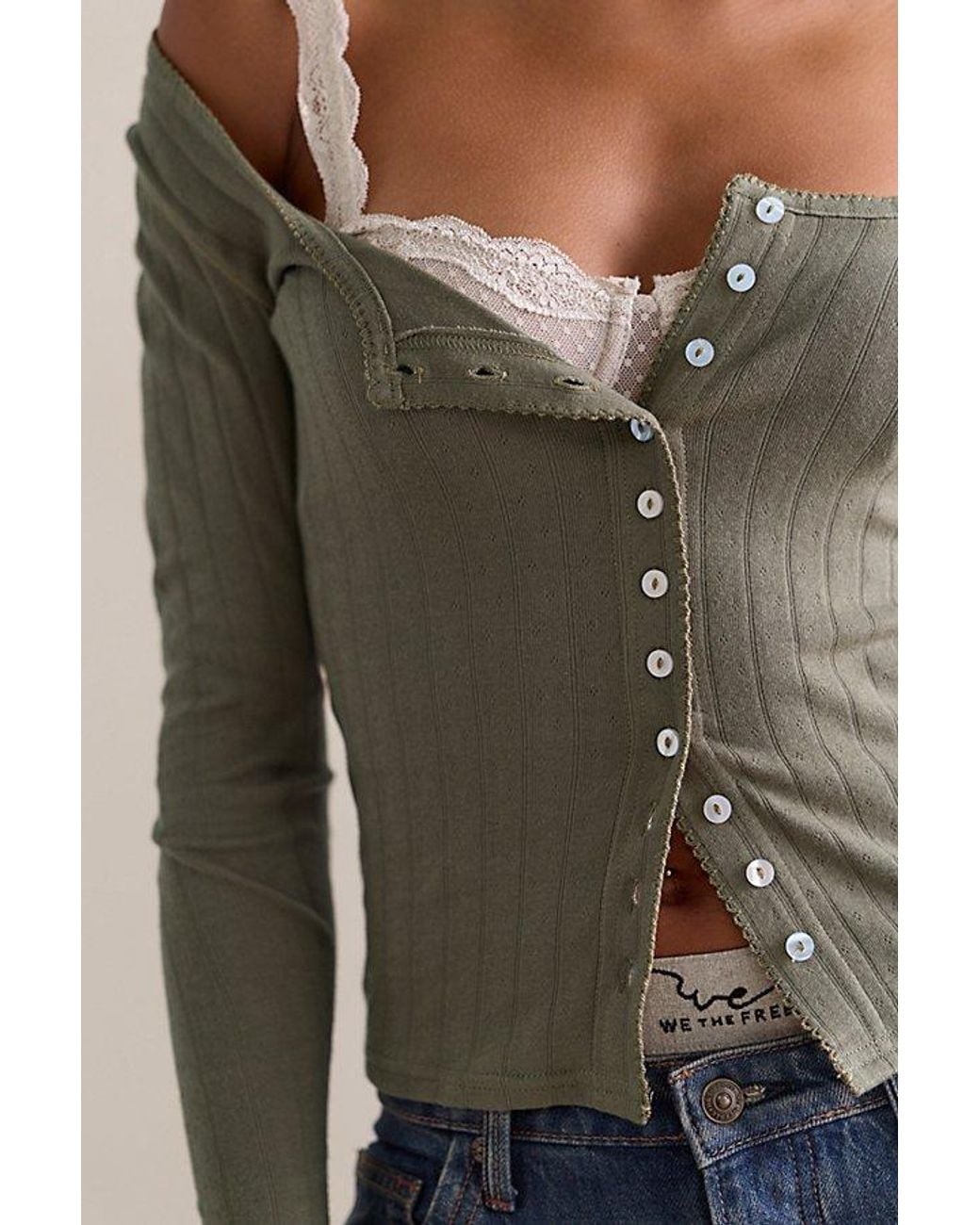 Intimately By Free People Gray End Game Pointelle Long Sleeve By