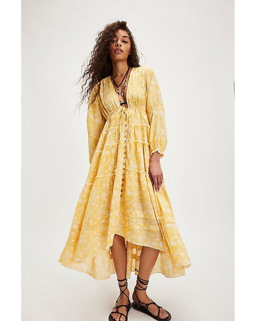 Free People Pappiet Midi Dress in Yellow | Lyst
