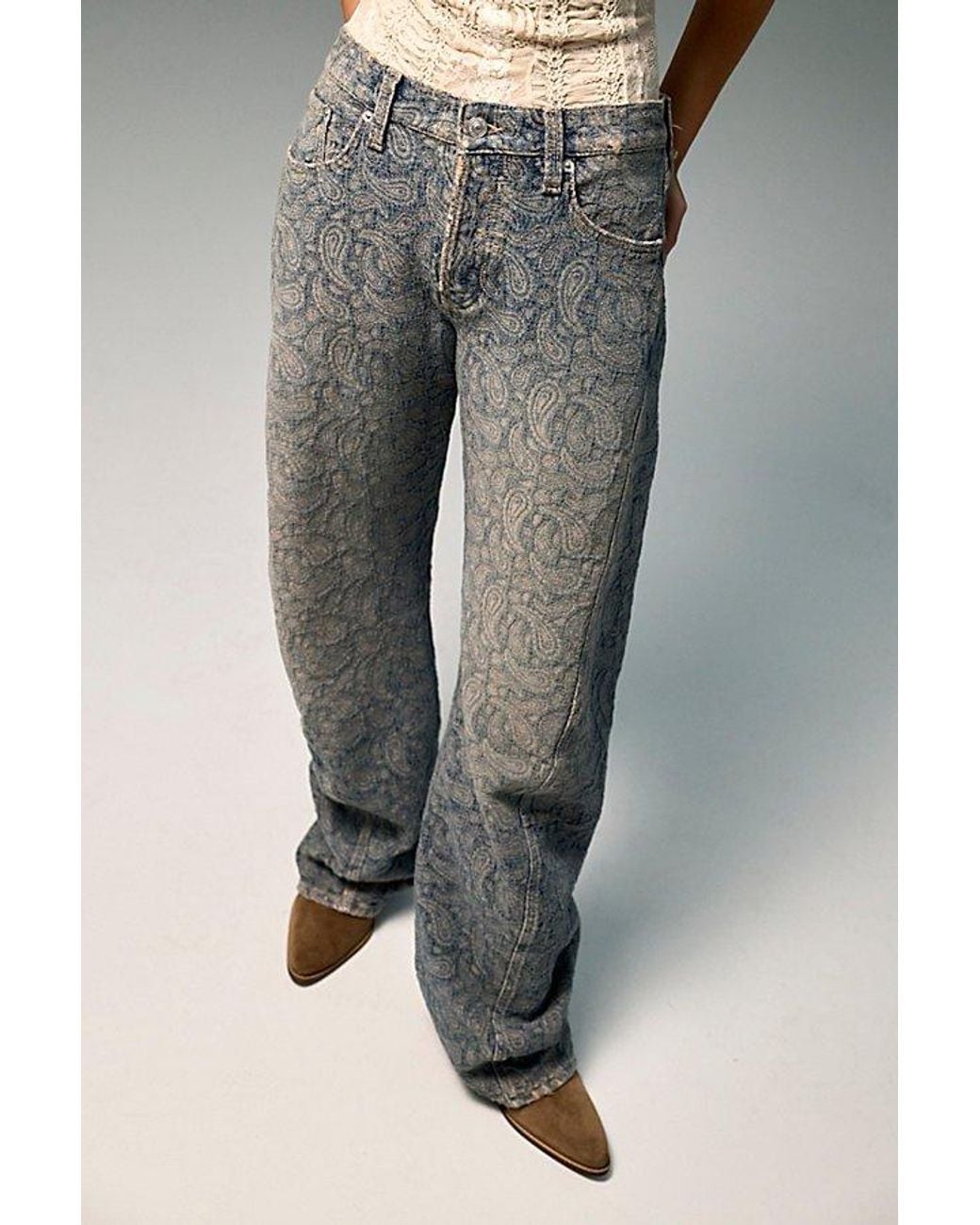 Free People Blue Fable Jacquard Twisted Jeans