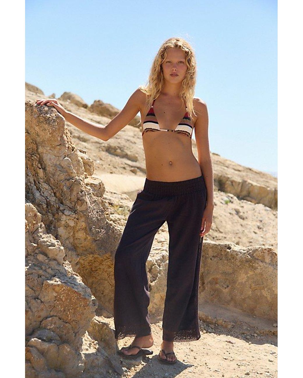 free-est Multicolor Seaside Cotton-Linen Lace Pants By