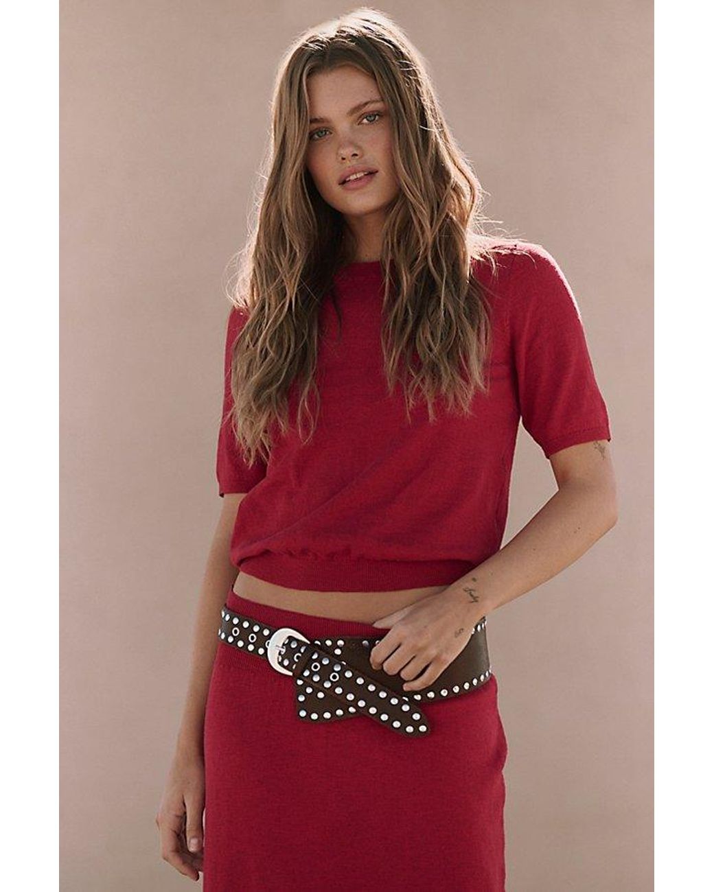 free-est Red Isabella Sweater Skirt Set By