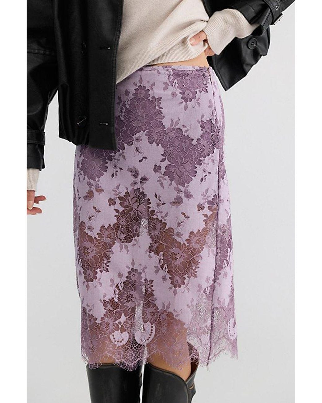 Free People Purple Karma Lace Column Midi Skirt
