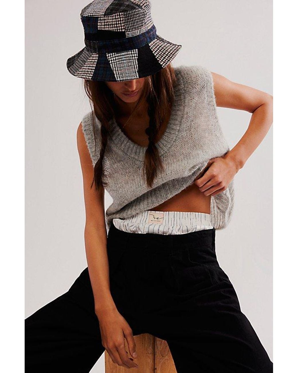 Free People Black Patched Up Bucket Hat
