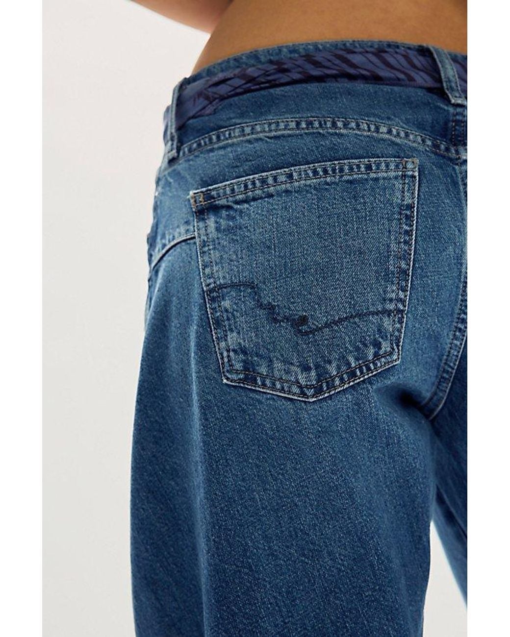 Free People Blue Fable Low-Rise Twisted Bowed Jeans