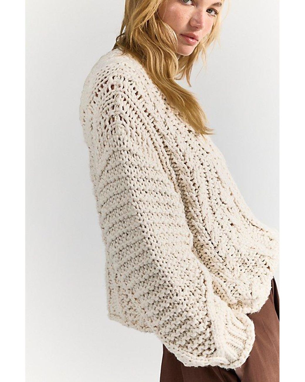 Free People Natural Lola Cable Knit Pullover