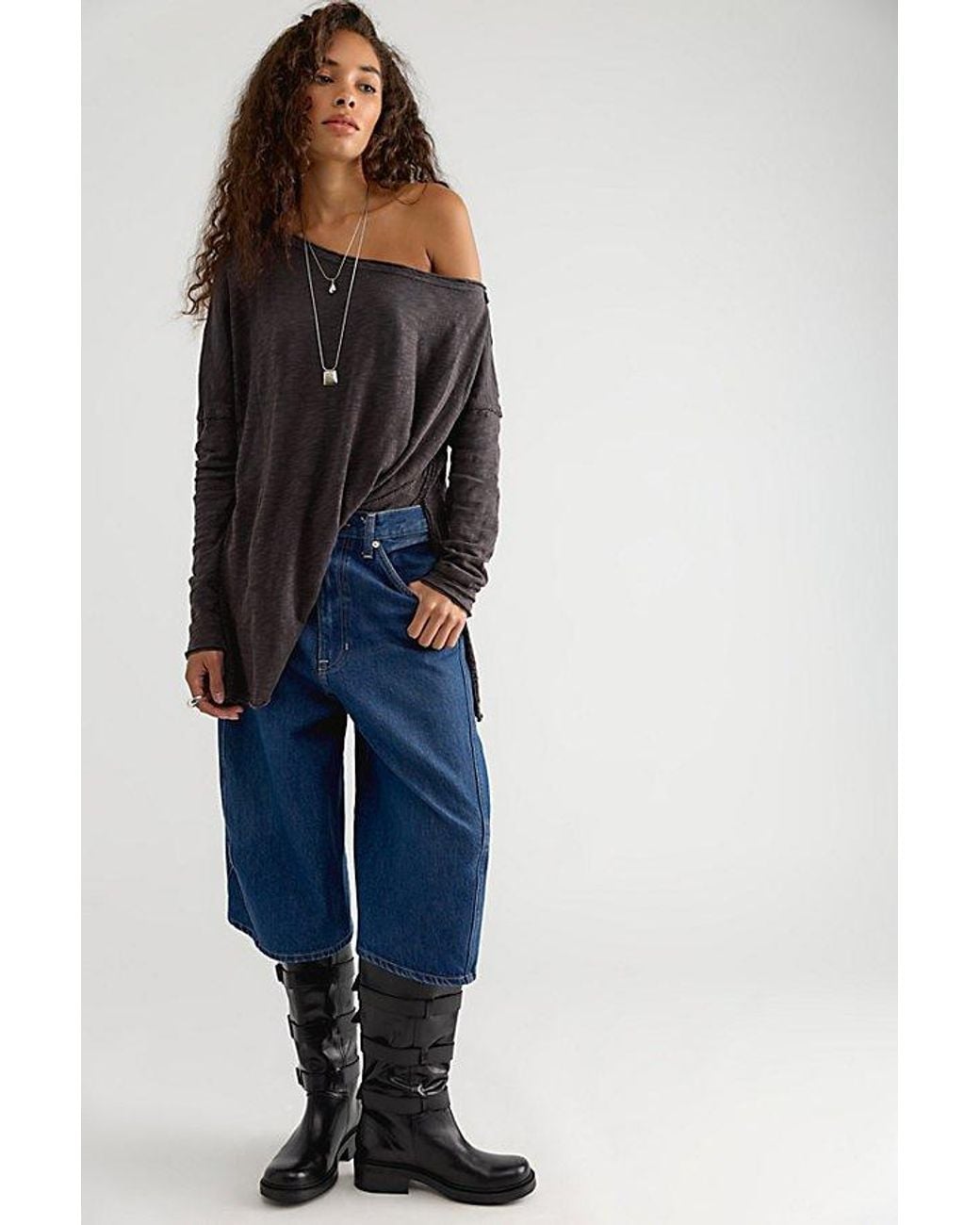 Free People Black We The Free Nyla Off-The-Shoulder Long Sleeve Tee
