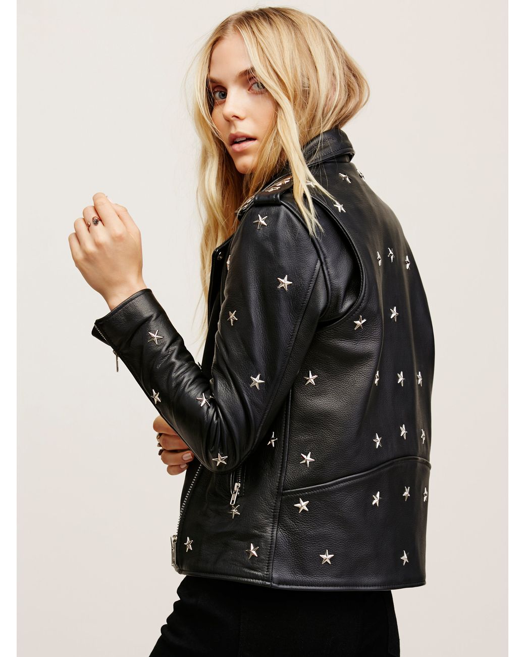 Free People Star Studded Leather Jacket in Black | Lyst
