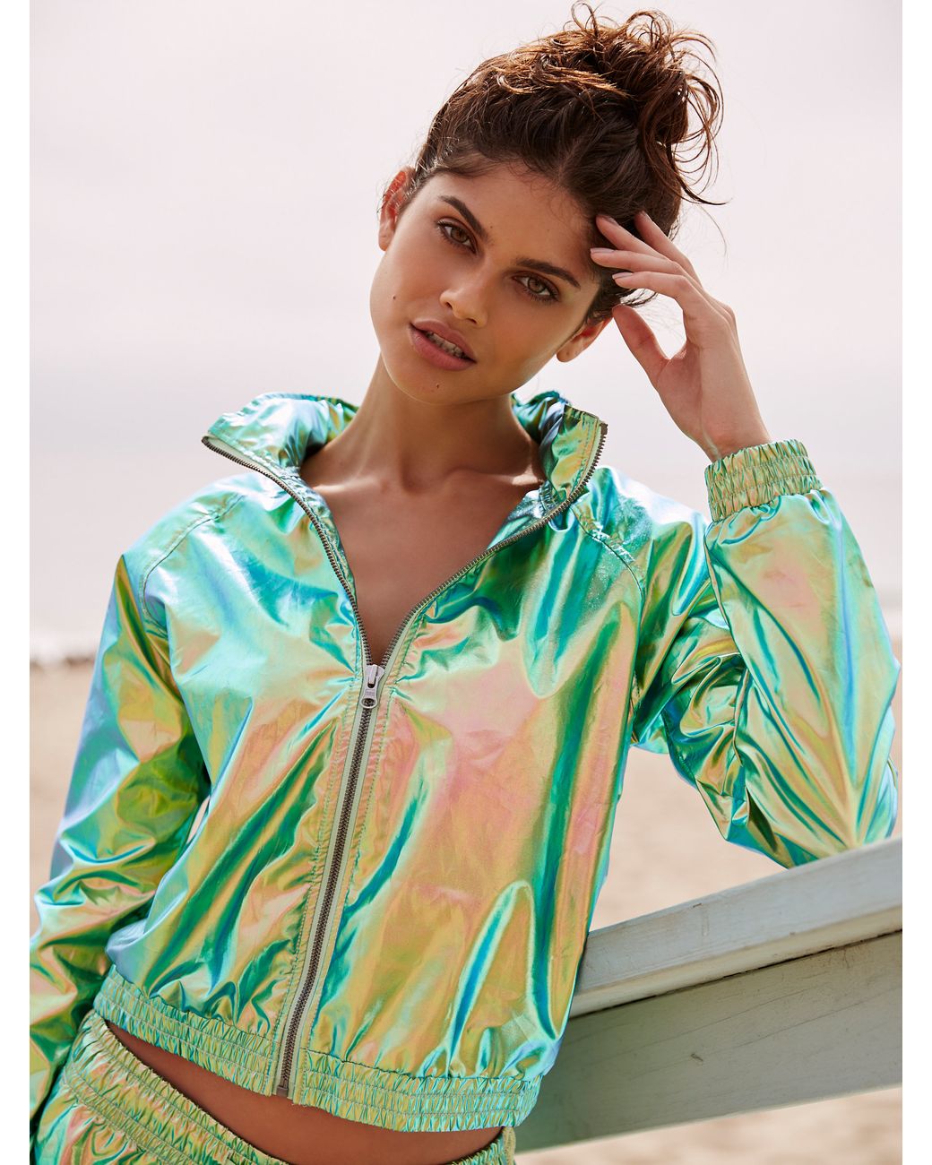 Moto Jacket Holographic Coat Forever 21 Forever 21 Holographic - Main Image