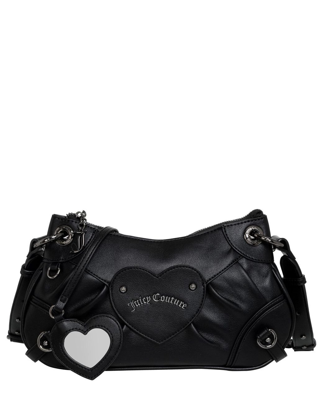 Juicy Couture 黒 レザー バッグ ハート型チャーム付き Juicy Couture 黒 レザー バッグ ハート型チャーム付き