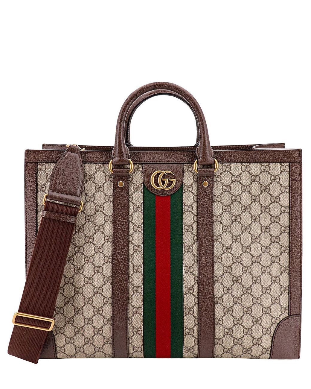 Gucci, Ophidia Leather-Trimmed Monogrammed Coated-Canvas Tote Bag, Men, Brown