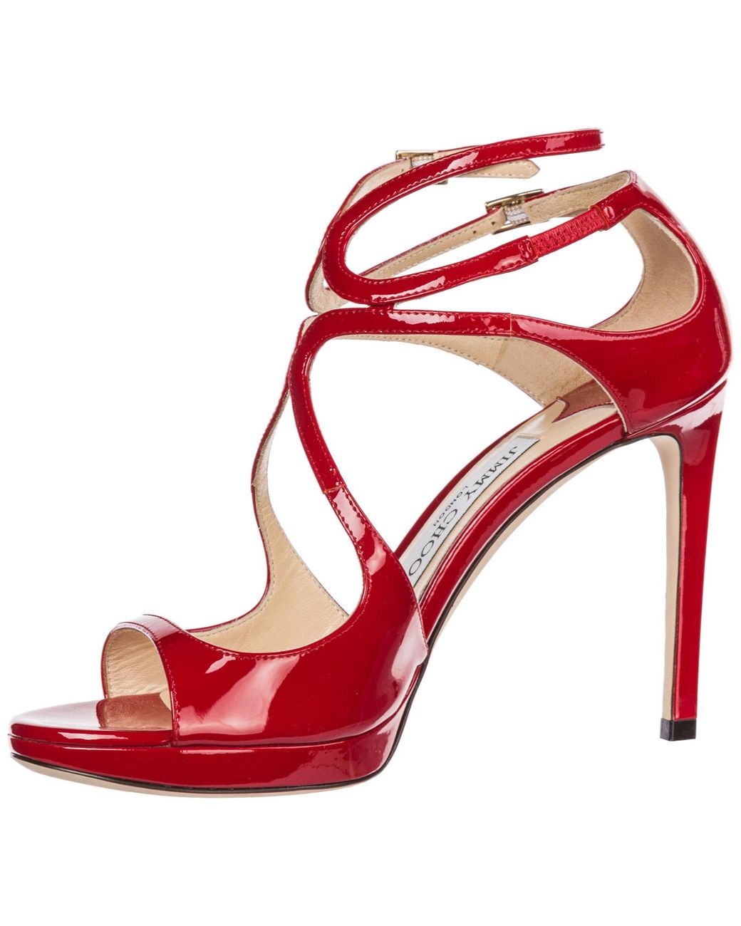 Jimmy Choo Leather Lang Patent Strappy Sandal in Red (Black 
