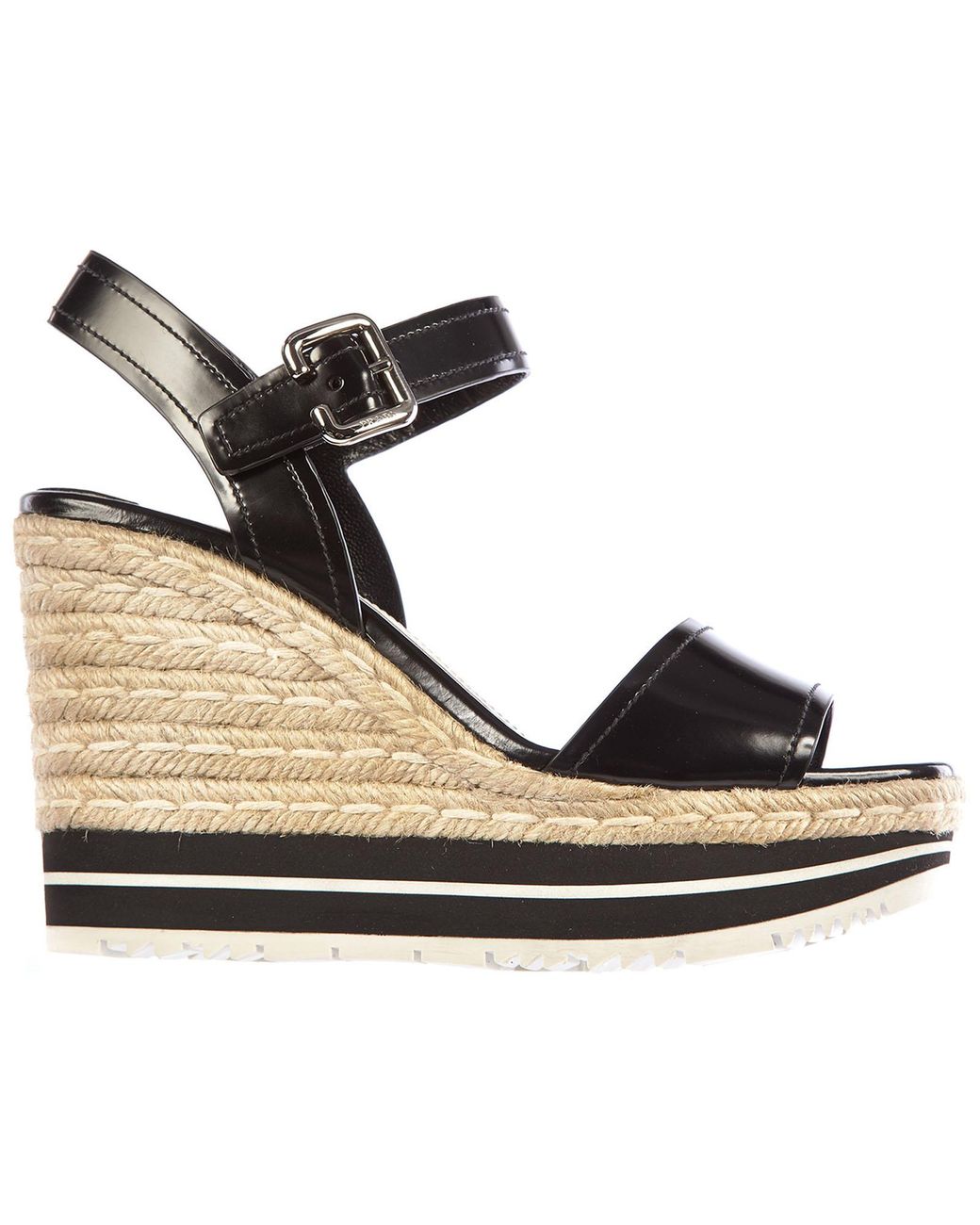 Prada Leather Shoes Wedges Sandals Corda in Black | Lyst