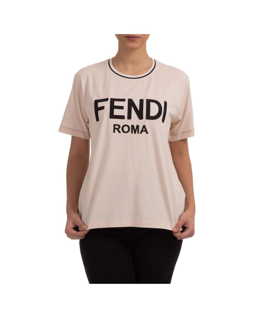 Fendi Women's T-shirt Short Sleeve Crew Neck Round in Pink - Lyst