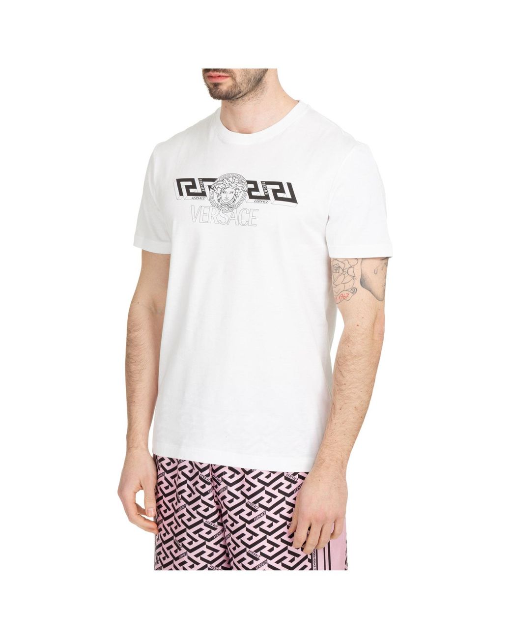 T-shirt maglia maniche corte girocollo uomo greca medusaVersace in Cotone  da Uomo colore Bianco | Lyst