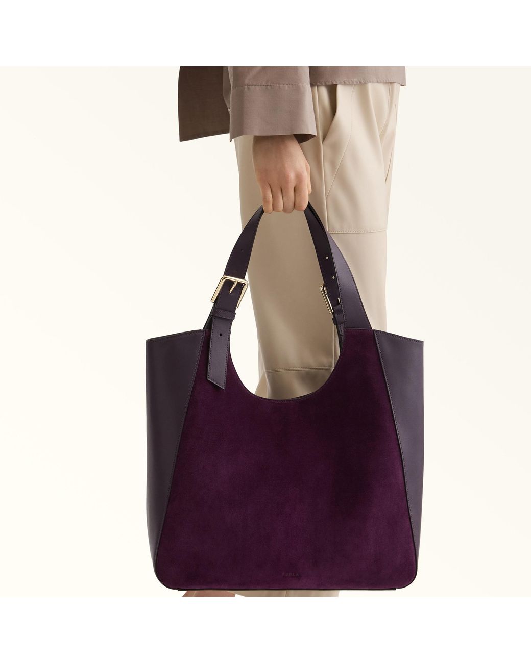 Furla Purple Dora Tote Toni Winter Bloom Suede + Sidney Calf Leather