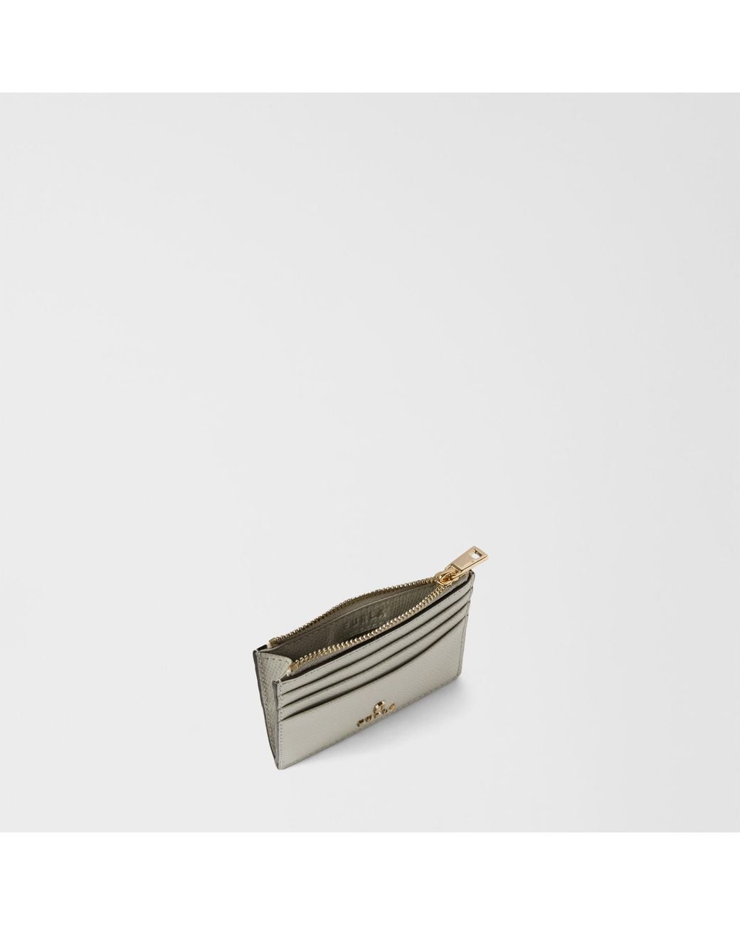 Furla Gray Camelia Card Case Stone Textured Leather