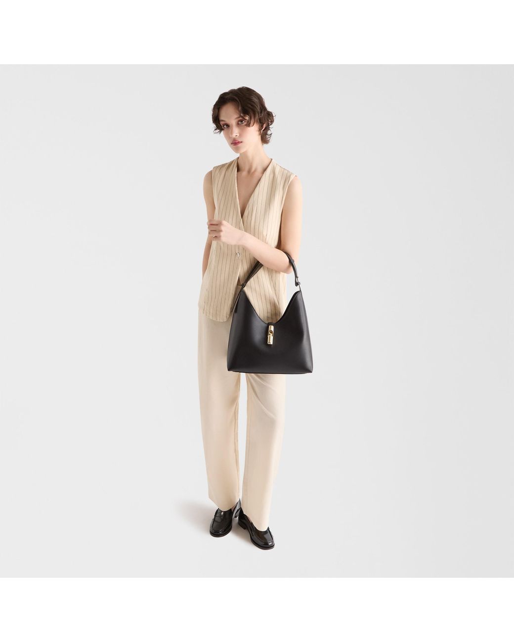 Furla Black Goccia Shoulder Bag Nero Sidney Calf Leather