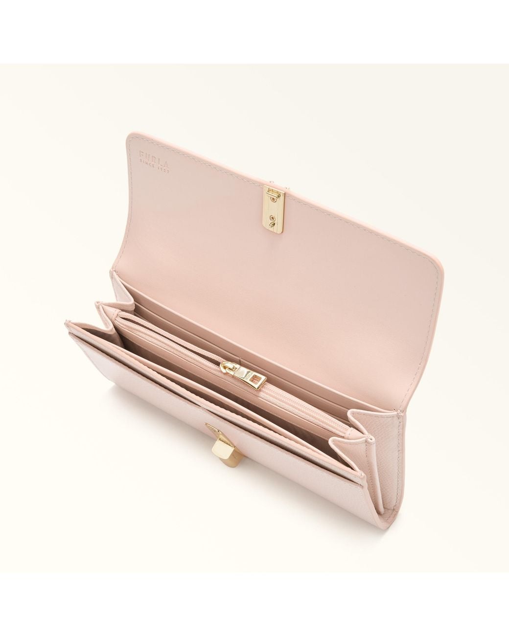 Furla Pink Iride Continental Wallet Dusty Textured Leather