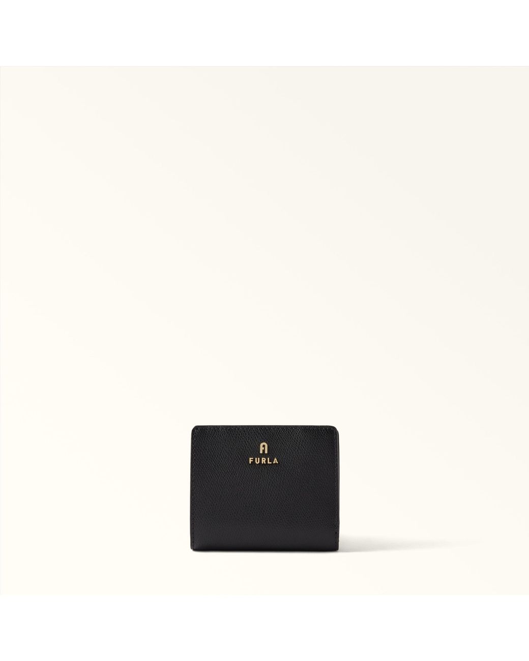 Furla Black Camelia Compact Wallet Nero Textured Leather