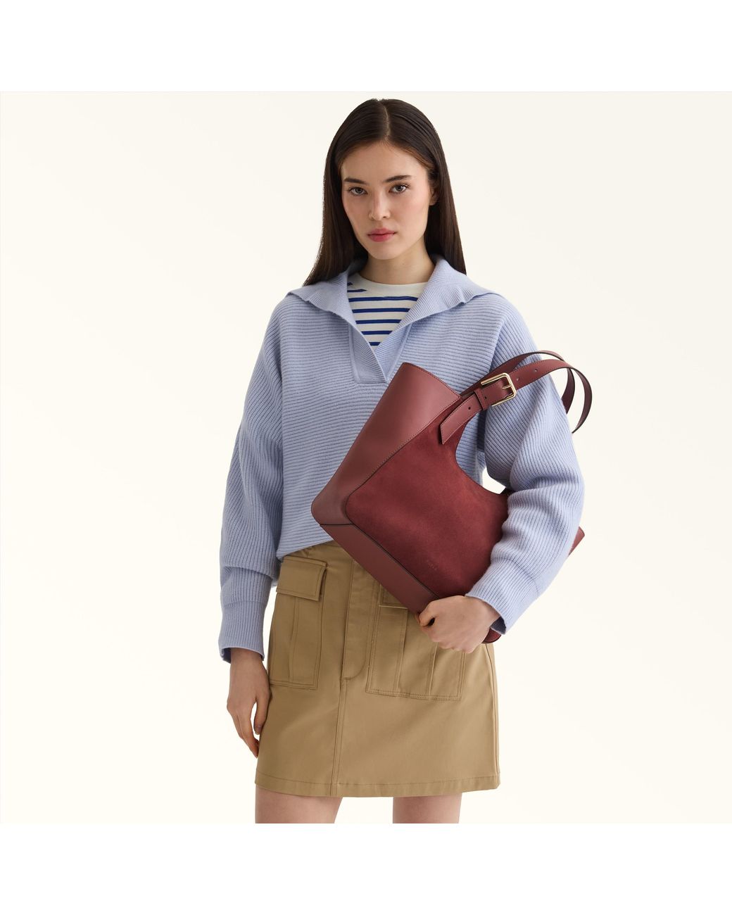 Furla Red Dora Tote Toni Marsala Suede + Sidney Calf Leather