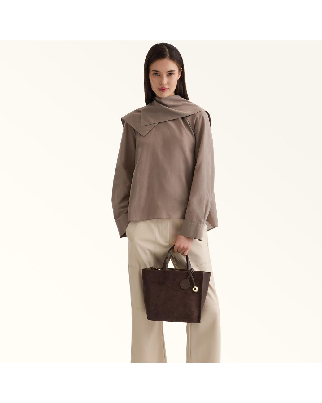 Furla Brown Divide It Tote Toni Espresso Suede + Sidney Calf Leather