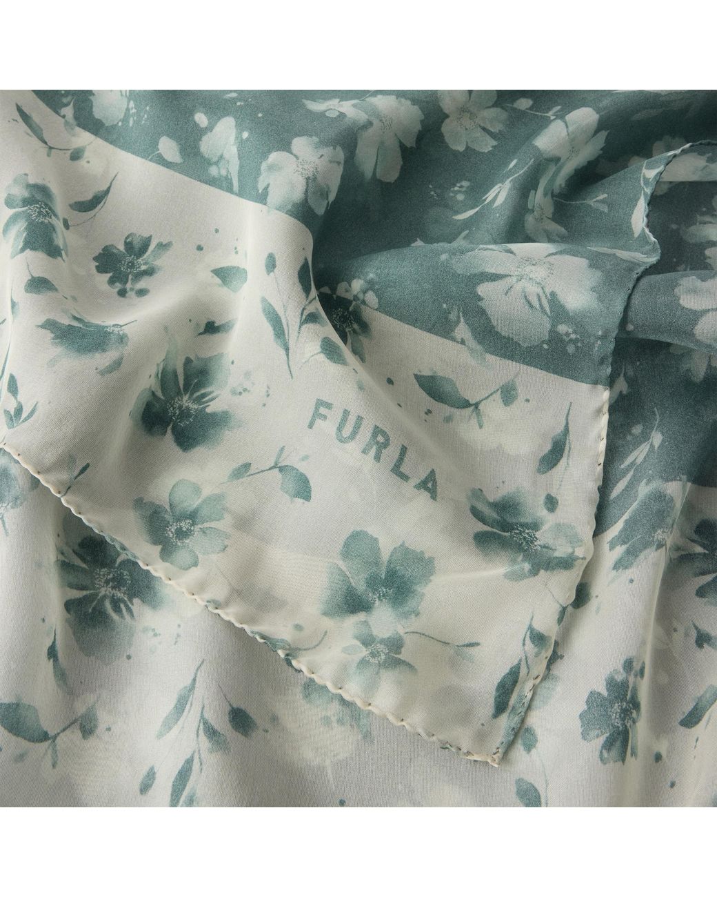 Furla Green Primavera Stole 70X200 Toni Edera Silk Chiffon With Floral Dots Print