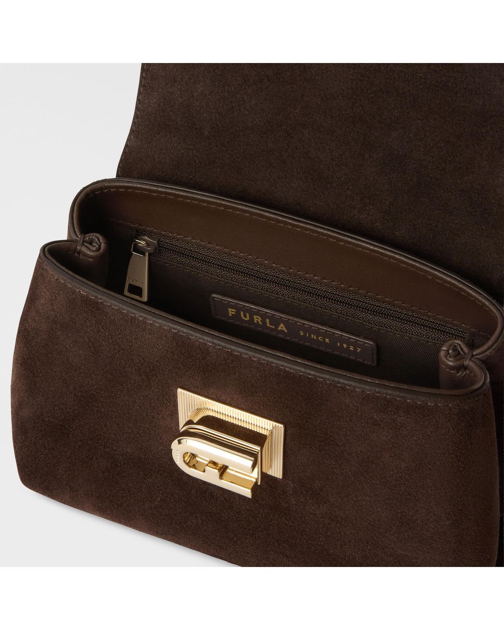 Furla Brown 1927 Top Handle Mini Toni Espresso Suede