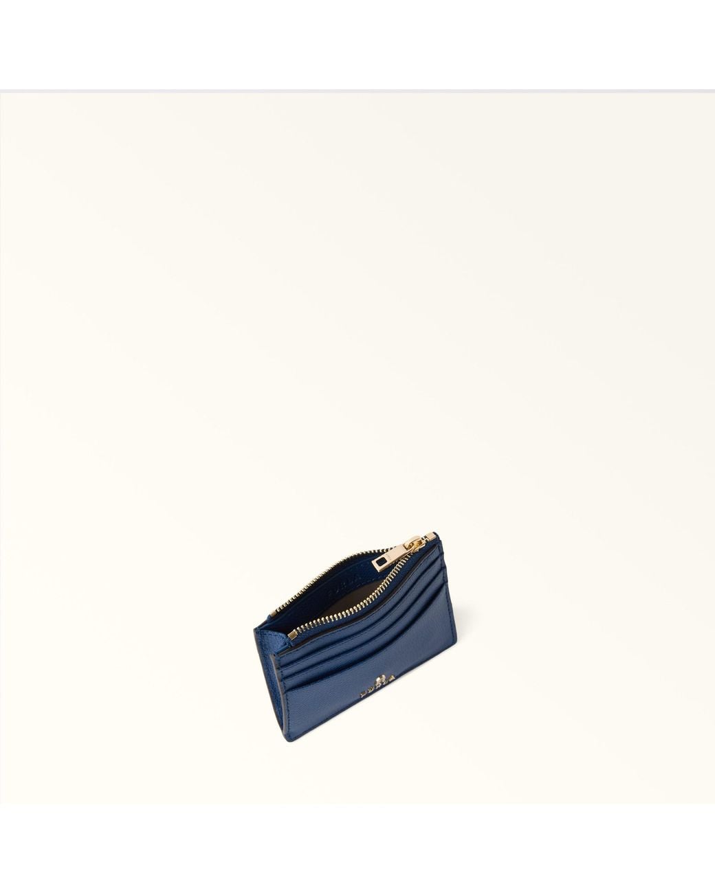 Furla Blue Camelia Card Case Textured Leather