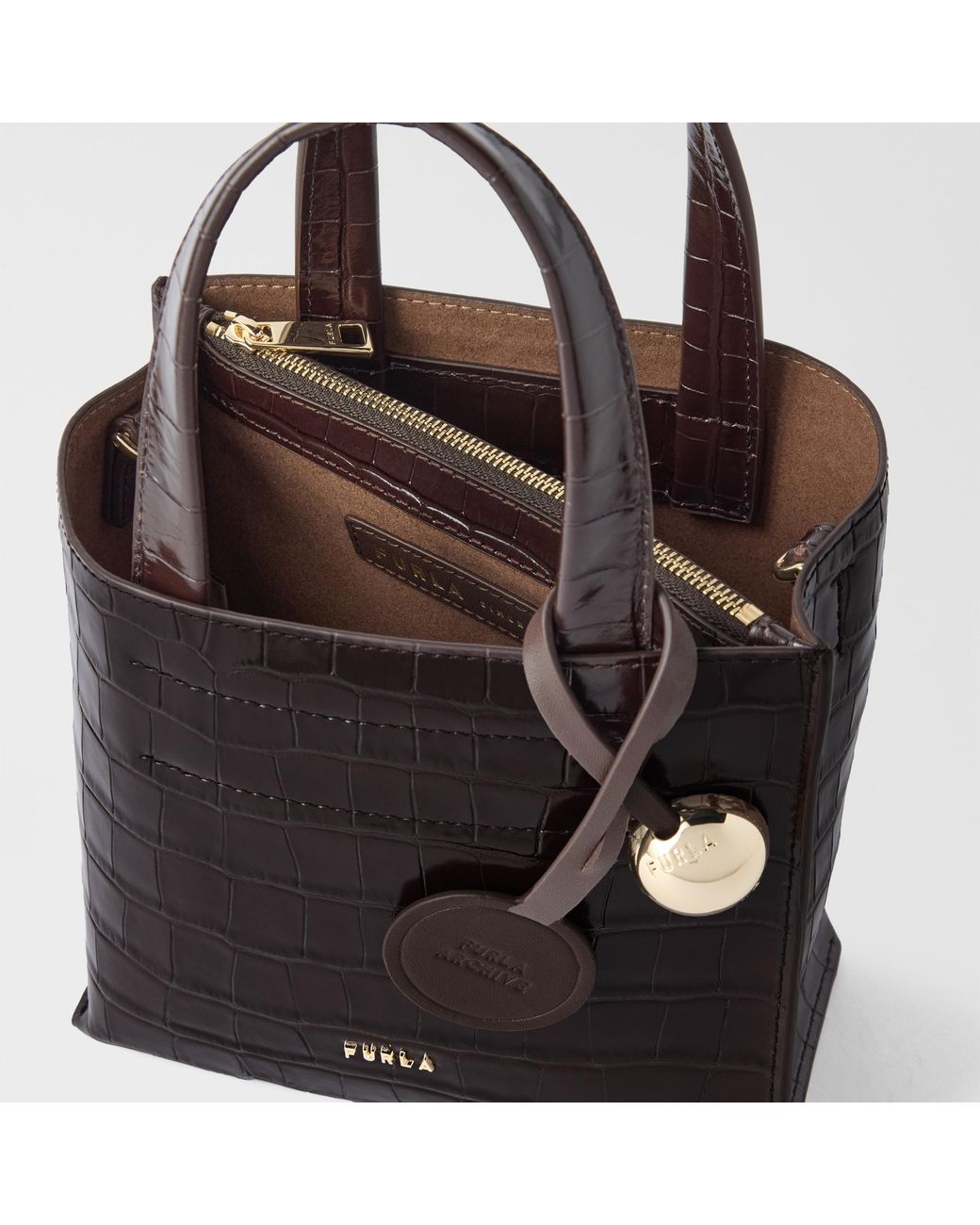 Furla Black Divide It Tote Mini Cioccolato Cocco Print Calf Leather