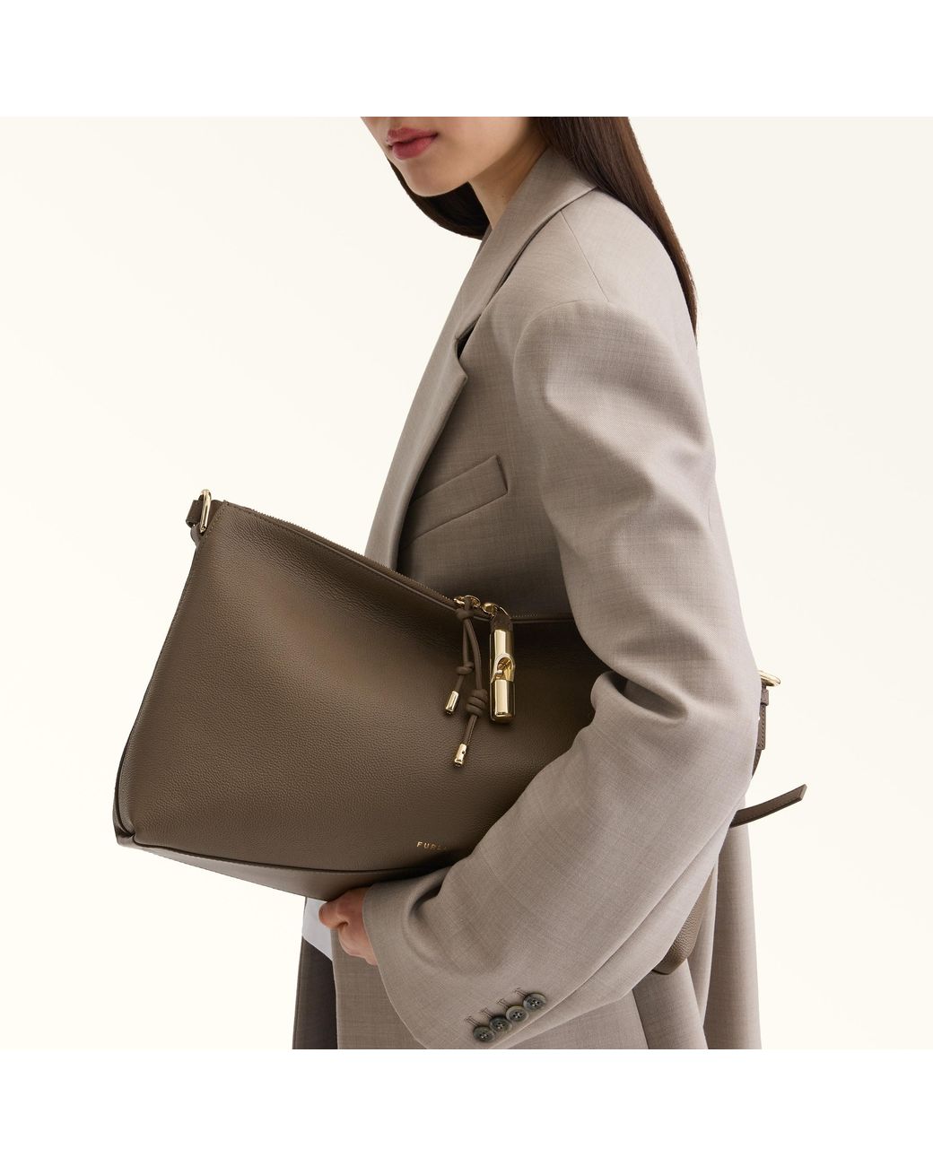 Furla Natural Debby Shoulder Bag Muddy Night Calf Leather + Sidney Calf Leather