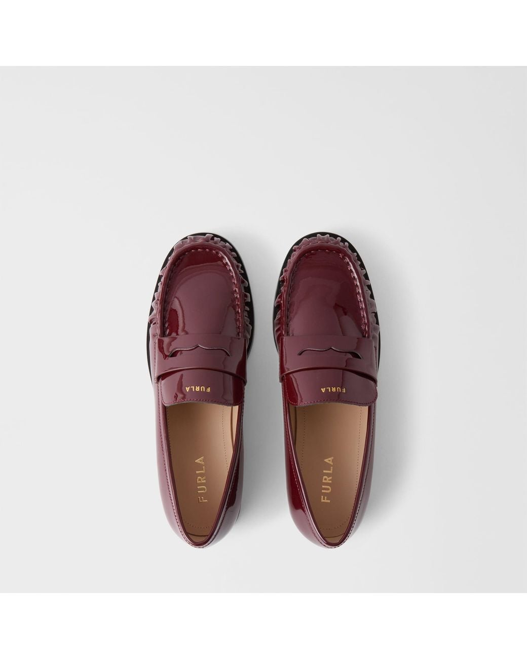 Furla Brown Soft Loafers Apple Naplack Patent Leather