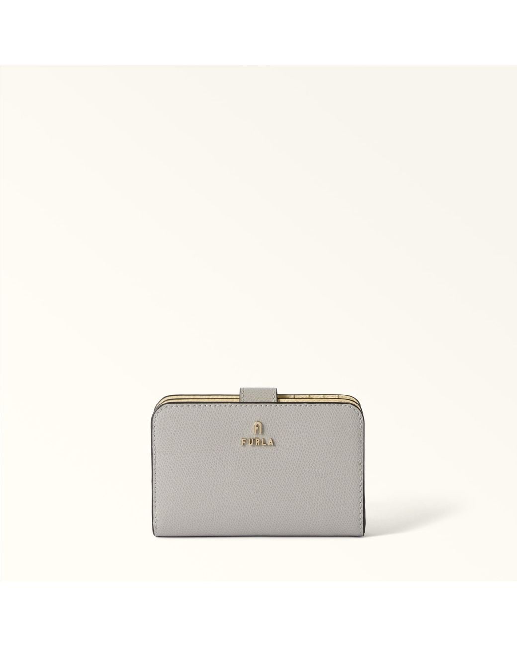 Furla Gray Camelia Compact Wallet Stone Textured Leather