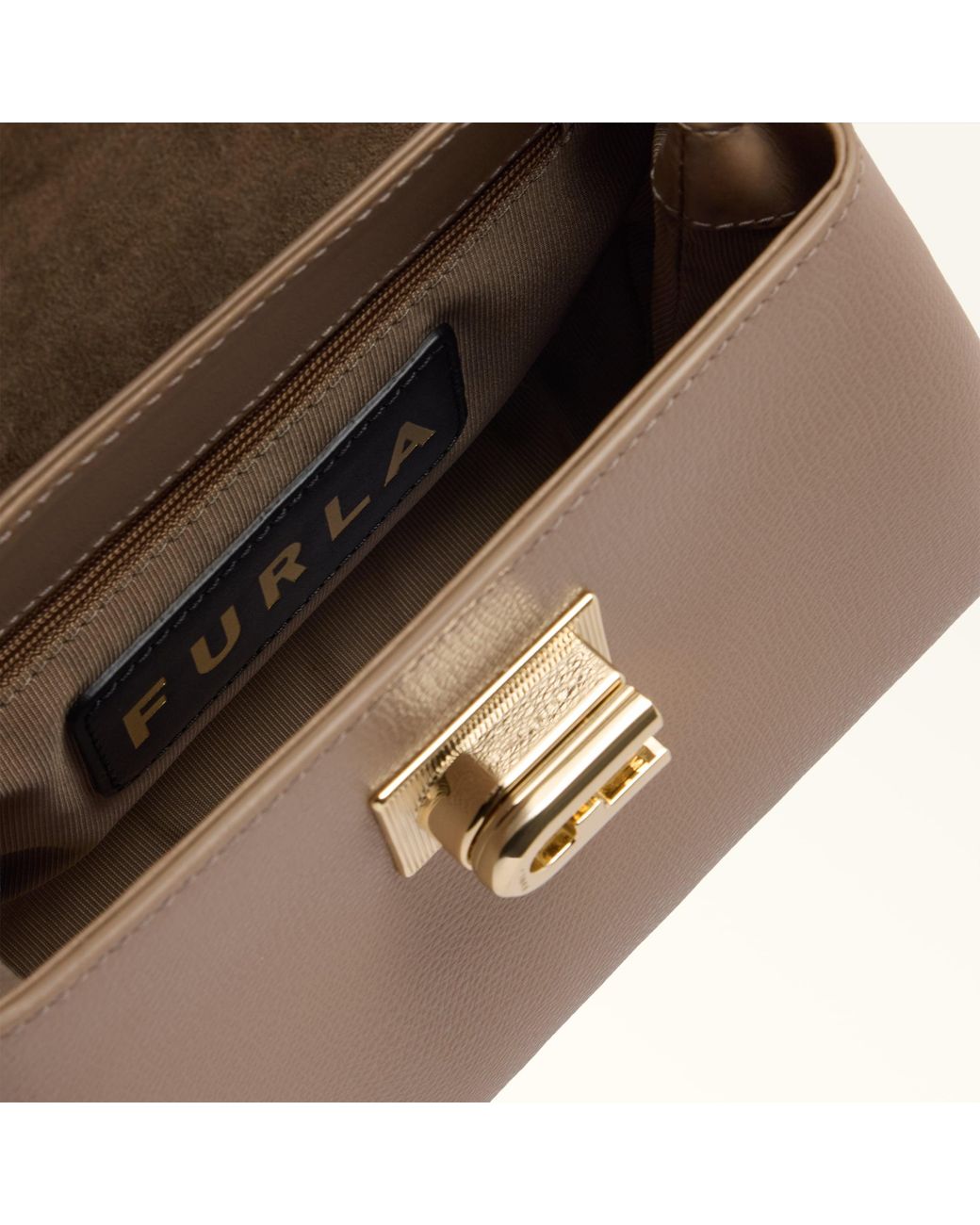 Furla Brown 1927 Top Handle Mini Greige Textured Leather